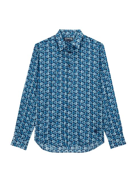 Unisex Cotton Voile Summer Shirt Batik Fishes