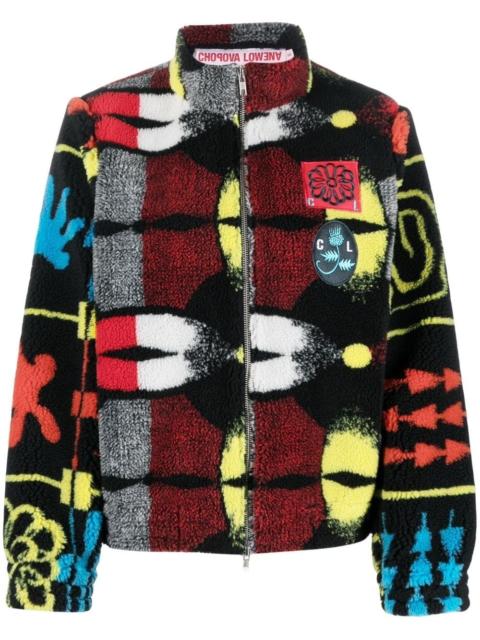 abstract-print zip-up bomber jacket