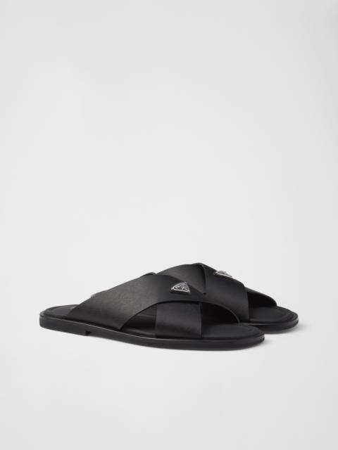 Saffiano leather crisscross slides