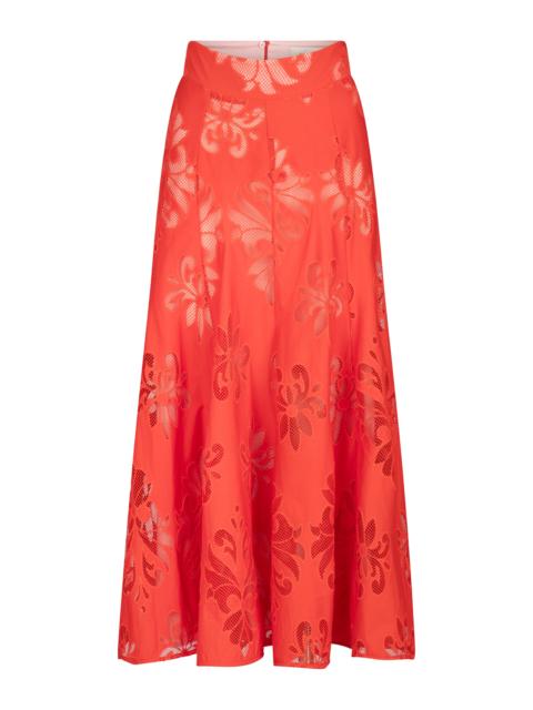 Grettel Embroidered Cotton Midi Skirt red