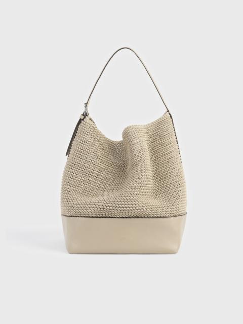 Belted woven leather tote fawn