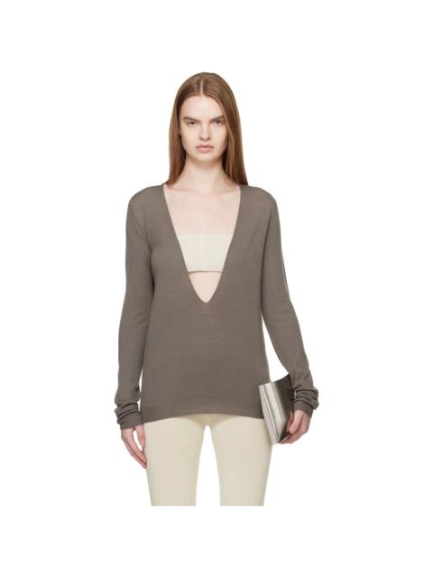 Gray Temple Extreme V Neck Pull Sweater