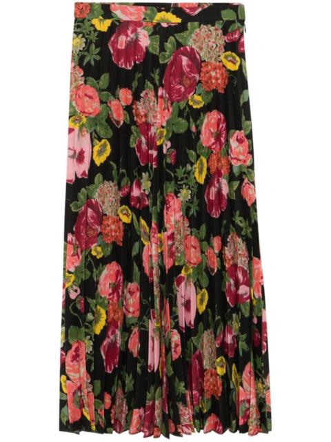 high-waisted pleated midi skirt