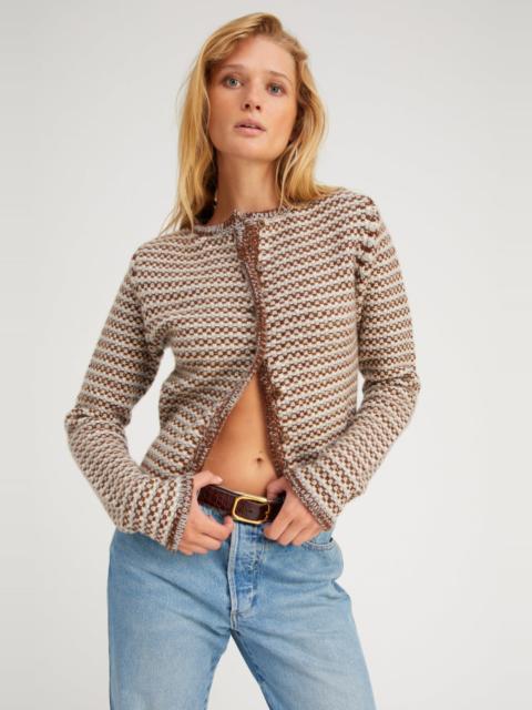 GREY BROWN CASHMERE CHUNKY KNIT CARDIGAN