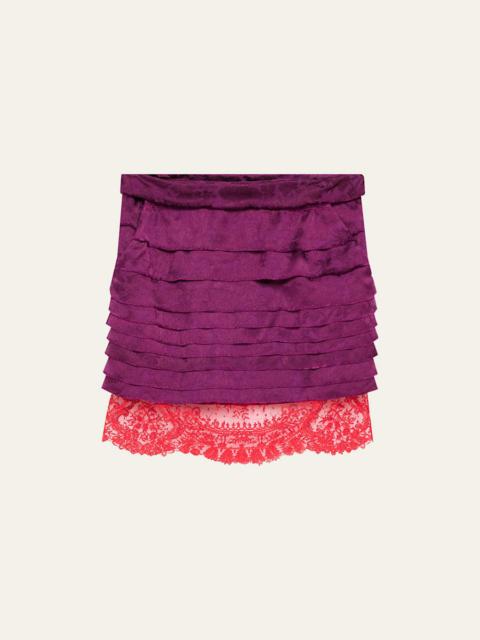 Lace-Hem Ruffled Jacquard Mini Skirt