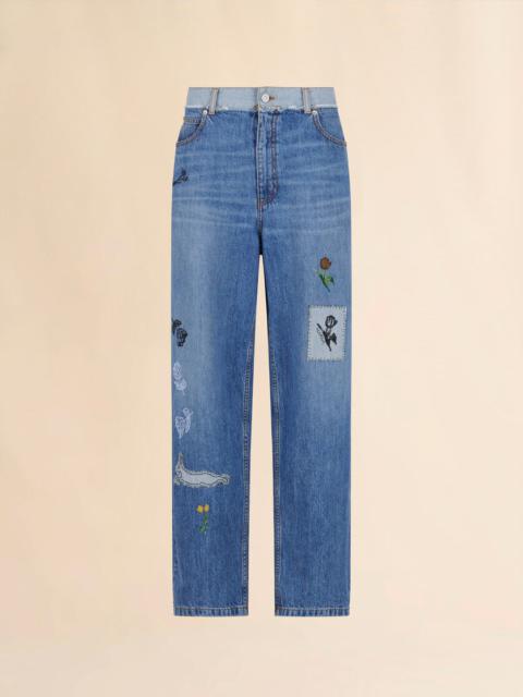 BLUE DENIM EMBROIDERED JEANS