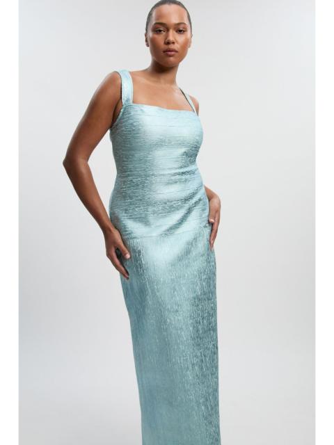 Plus Size Foil Metallic Figure Form Bandage Strappy Knit Maxi Dress