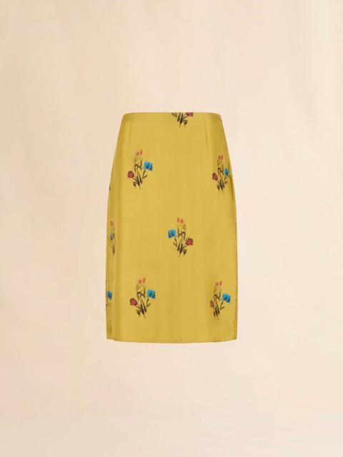 YELLOW SILK TWILL SKIRT WITH TULIP PRINT