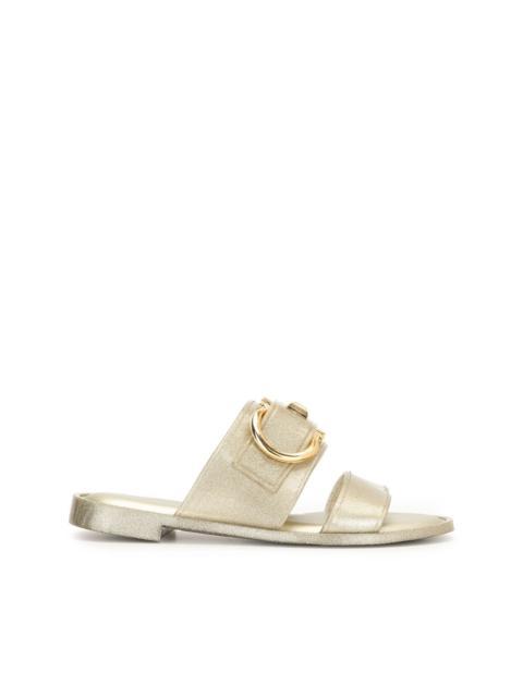 Gancini metallic flat sandals