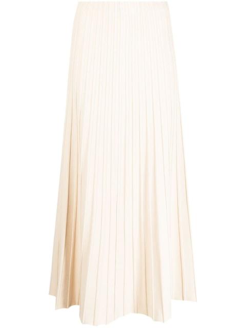 high-waisted pleated midi skirt