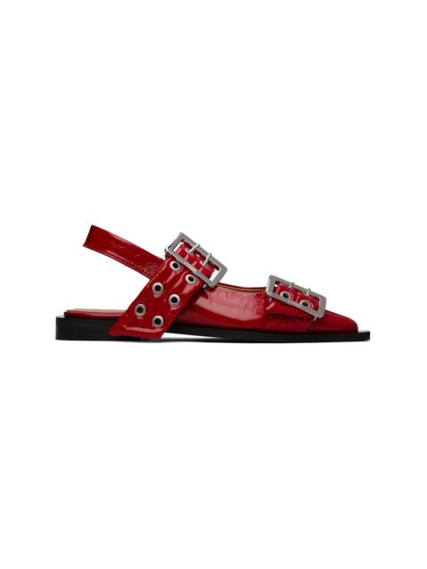 Red Feminine Buckle Ballerina Flats