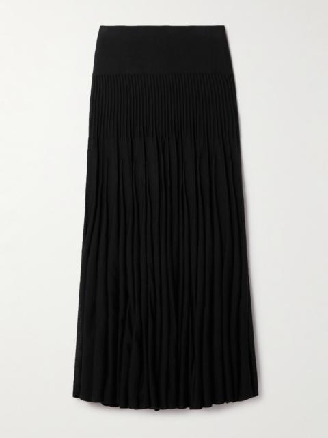 Pleated Wool Midi Skirt