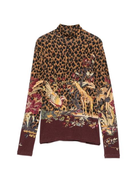 leopard-print floral-print top