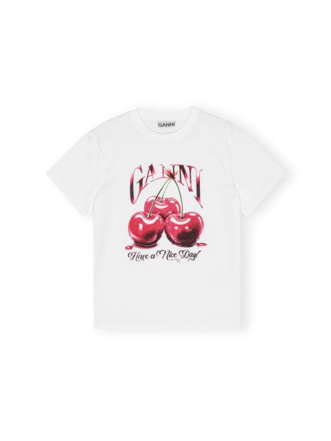 WHITE BASIC JERSEY CHERRY RELAXED T-SHIRT