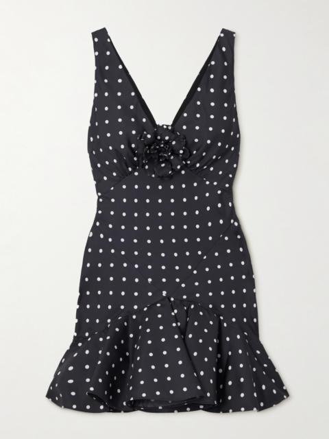 Embellished Polka-dot Silk-twill Mini Dress