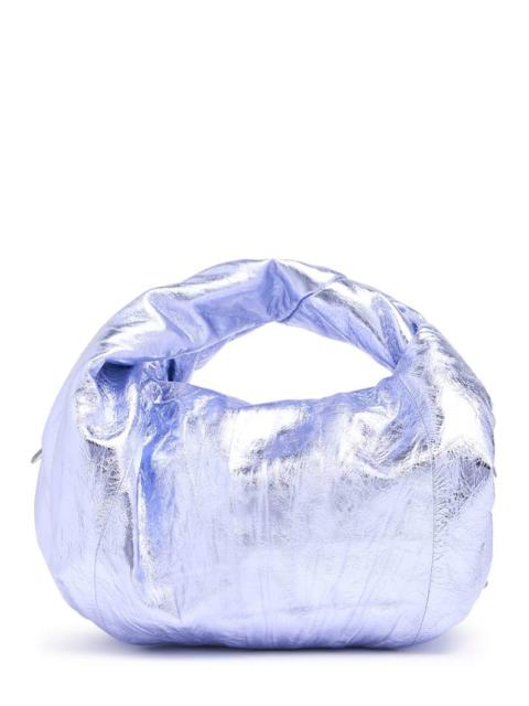 Twist metallic leather top handle bag