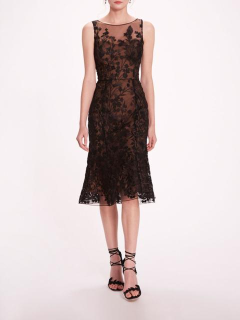 EMBROIDERED TULLE MIDI DRESS