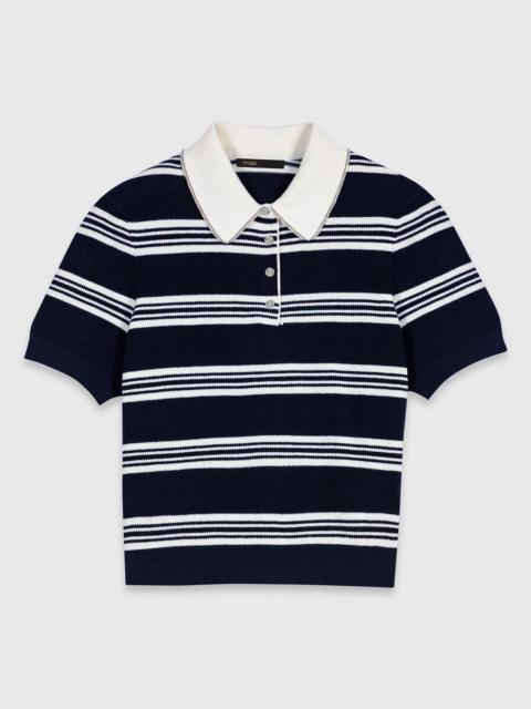Striped polo with rhinestone collar
