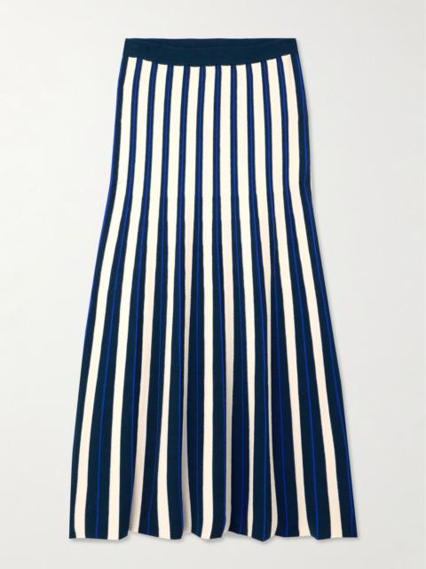 Manglar striped knitted organic cotton midi skirt Blue
