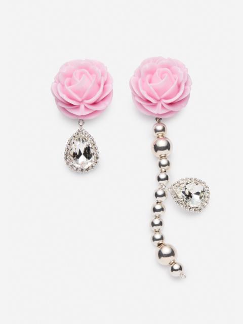 Crystal and pearl rose earrings in pink