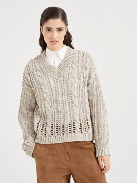 Jute and cotton cable & mesh sweater