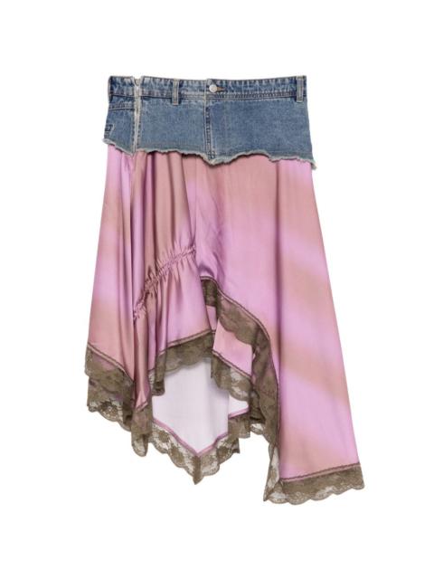 denim lace midi skirt