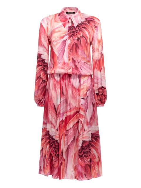 feather-print button-down midi dress