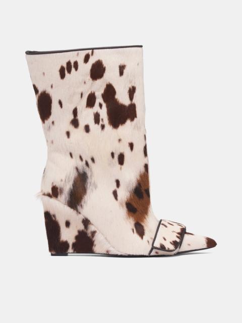 White Cow Print Wide Boots