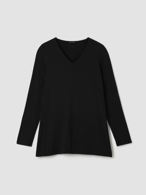 Fine Stretch Jersey Knit V-Neck Long Top