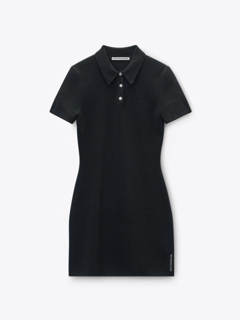 Black Wool-Blend Short Sleeve Polo Dress
