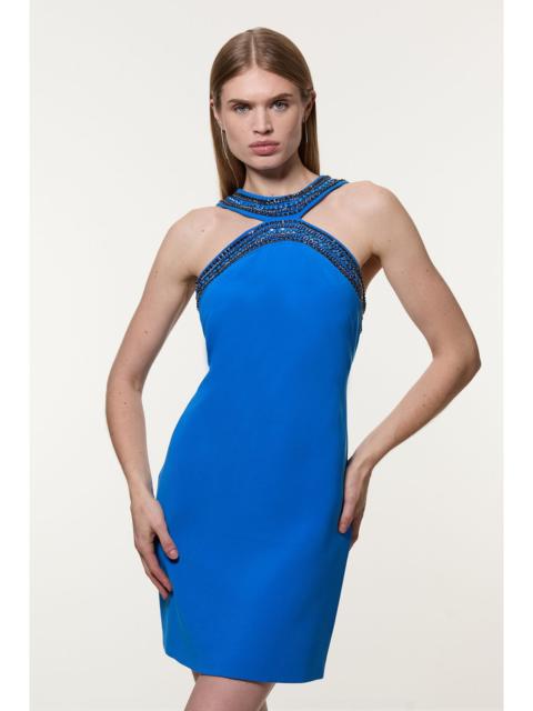 Enamel Chain Detail Halter Woven Mini Dress