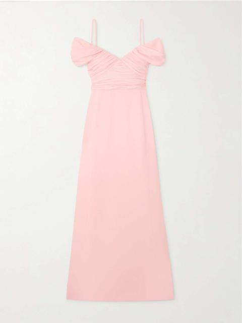Cold-shoulder gathered crepe gown Blush