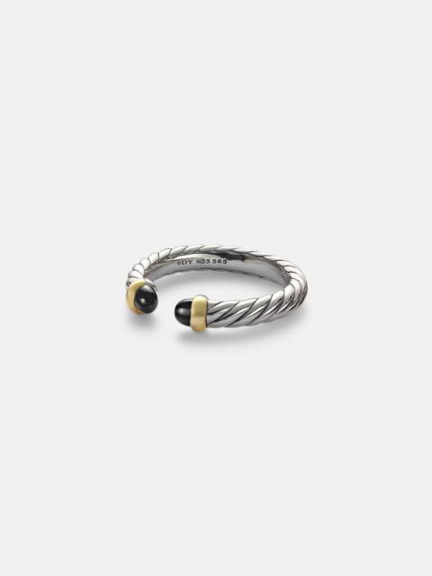 Petite Cable sterling silver ring with onyx