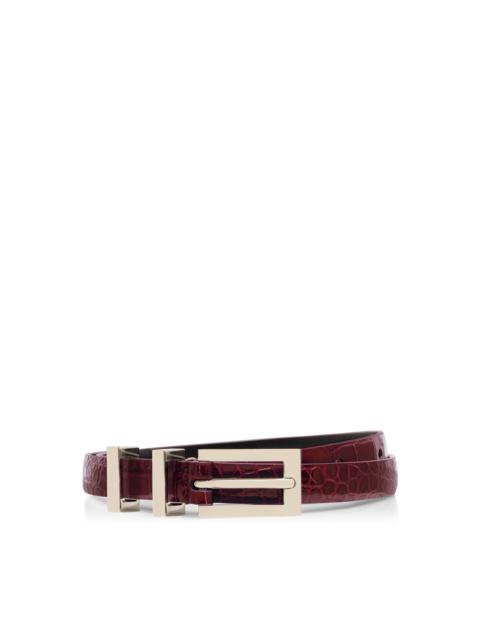 SHINY STAMPED CROCODILE LEATHER FRAME BUCKLE BELT