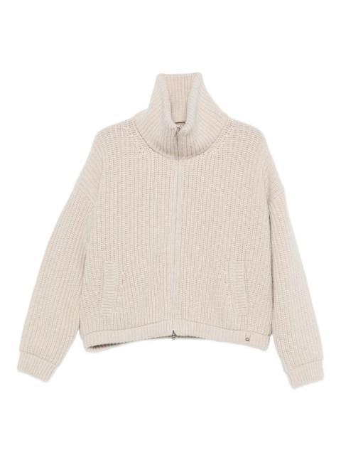 high-neck zip-up cardigan