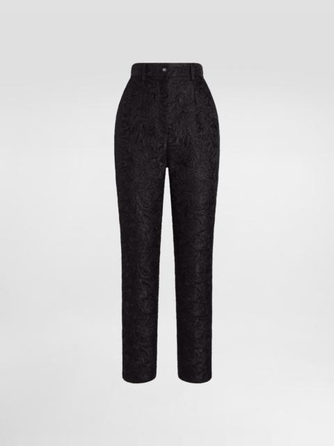 Tailored quilted floral jacquard pants