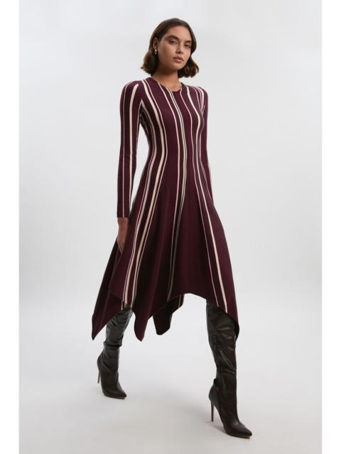 Stripe Viscose Blend Asymmetric Hem Knit Midi Dress
