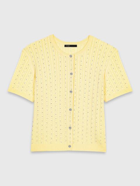 Cardigan with rhinestone neck