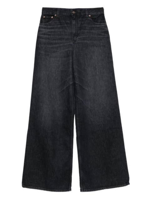 whiskered wide-leg jeans