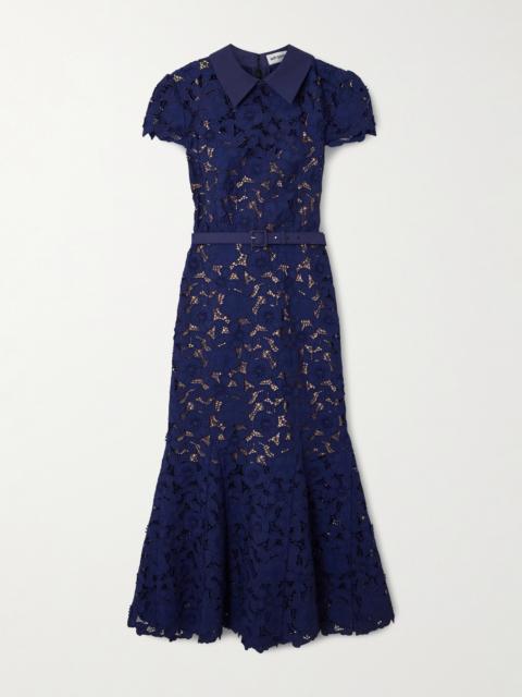 Belted Guipure Lace Midi Dress
