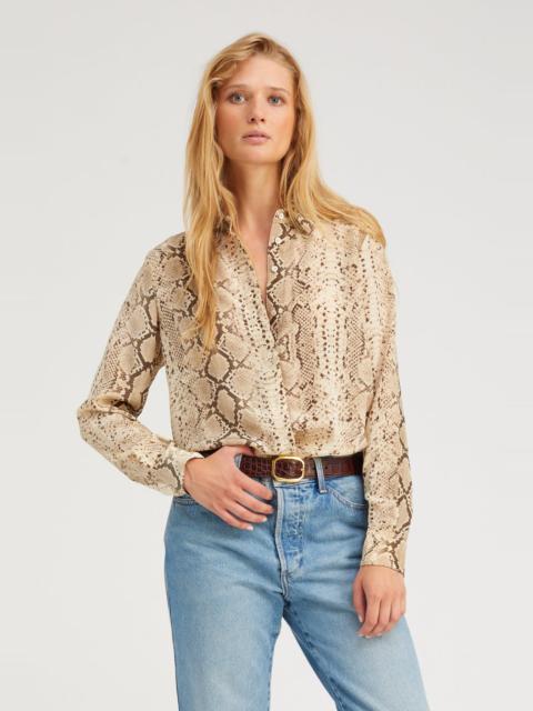 BEIGE SNAKESKIN SILK FITTED BUTTON DOWN