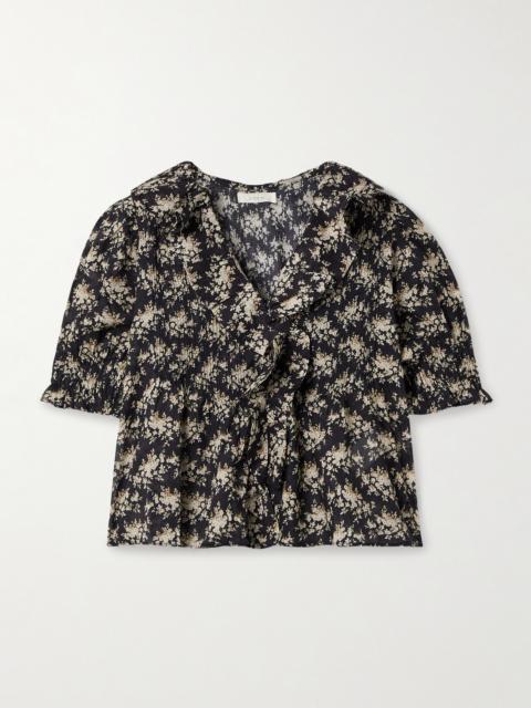 Henri Ruffled Pintucked Floral-print Organic Cotton-voile Top