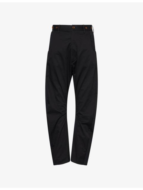Buckle-Back Curved-Leg Cotton-Blend Trousers