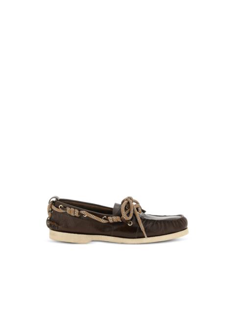 curled lace leather loafers