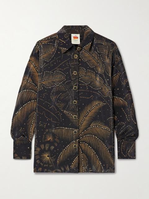 Crystal-embellished Printed Crepe De Chine Shirt