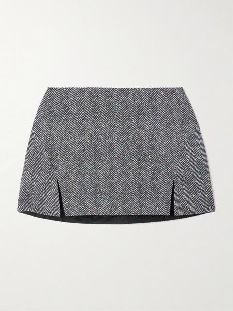 Paneled Herringbone Cotton-twill Mini Skirt