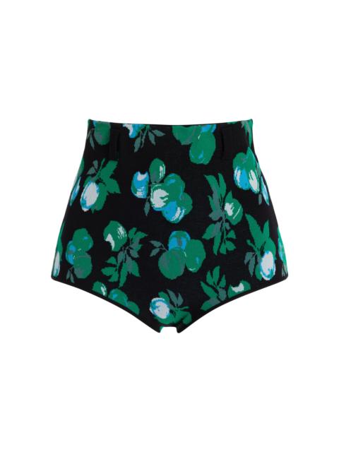 High-Waisted Jacquard Knit Shorts blue