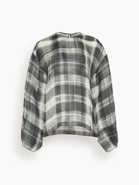 The Briggs Relaxed Blouse with Balloon Sleeves in Smeared Plaid