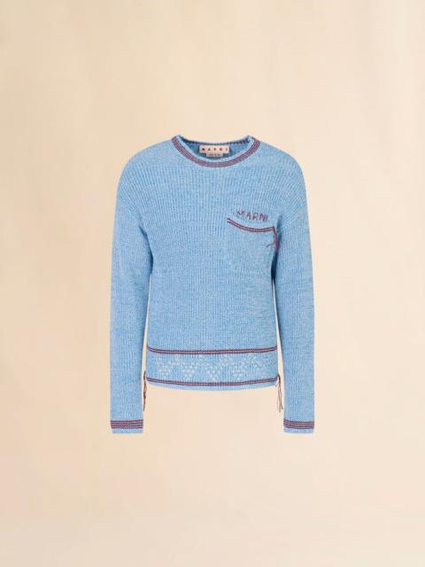 BLUE MOULINÉ COTTON SWEATER WITH MARNI MENDING