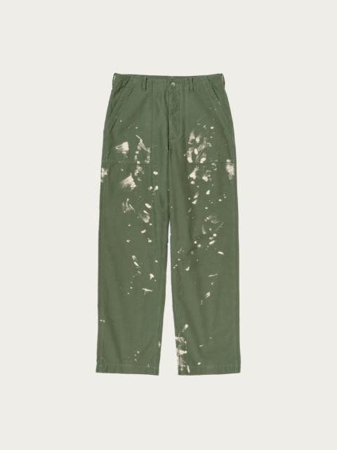 Washed Baggy Satin Bleached Baker Pants - Olive Green